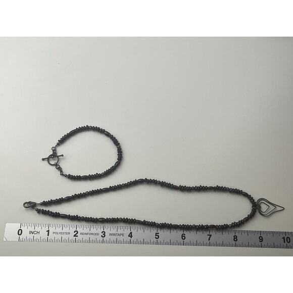 Sterling Silver Heart Pendant Amethyst Beaded Necklace 18" & Bracelet 7.5" Set - Picture 2 of 15